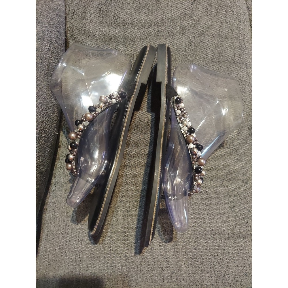Rouge Helium Black Beaded Rhinestone Thong Sandals Size 10 Boho Bedazzled Y2k - Picture 7 of 12
